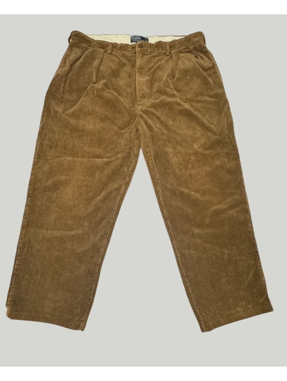 Polo Ralph Lauren Andrew Pants 40x30 Brown Corduroy Pleated Cuffed Cotton